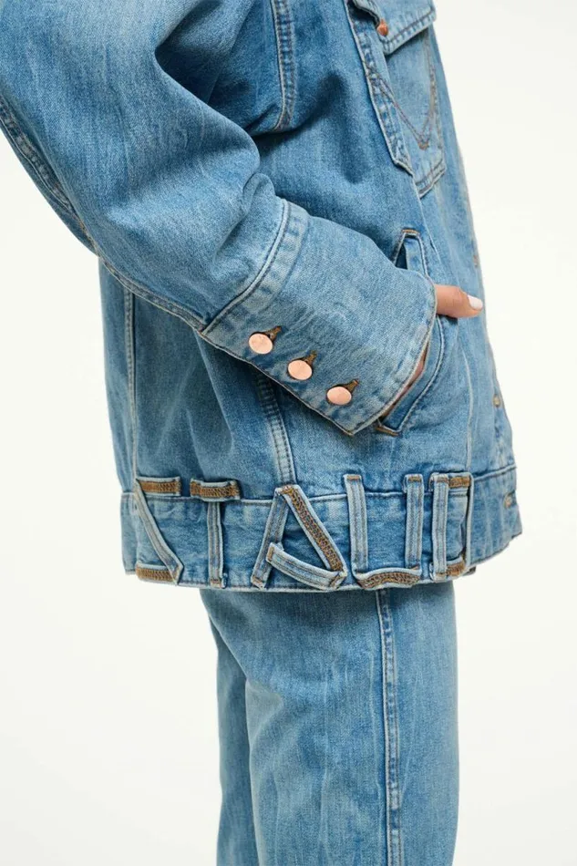 STAUD Denim WRANGLER THE BIGGEST JEAN JACKET Mid Blue 8211 Women