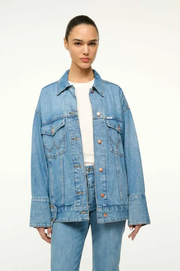 STAUD Denim WRANGLER THE BIGGEST JEAN JACKET Mid Blue 8211 Women