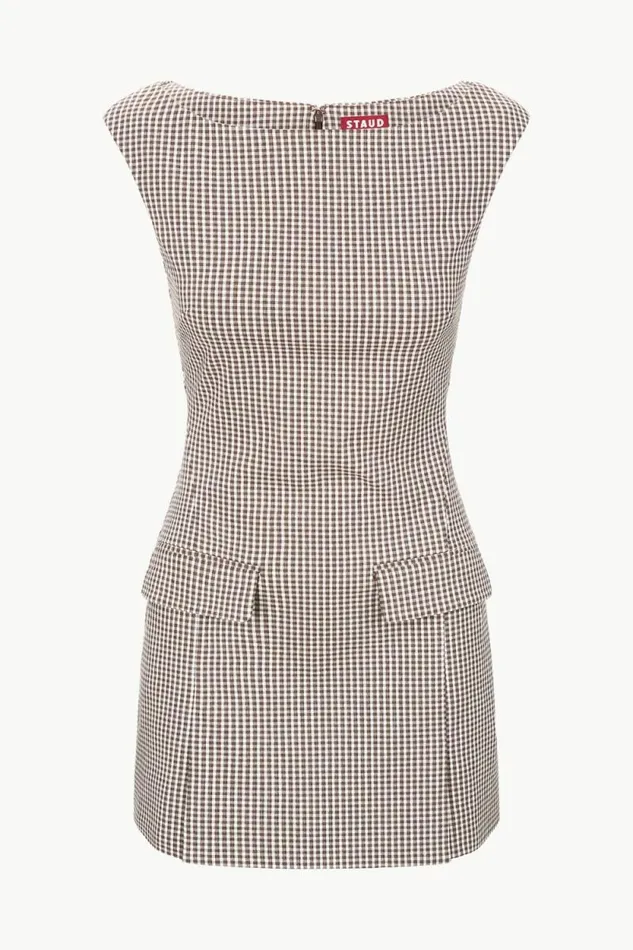 STAUD Dresses WALKER DRESS Dark Chocolate Micro Check 8211 Women STAUD Dresses WALKER DRESS Dark Chocolate Micro Check 8211 Women