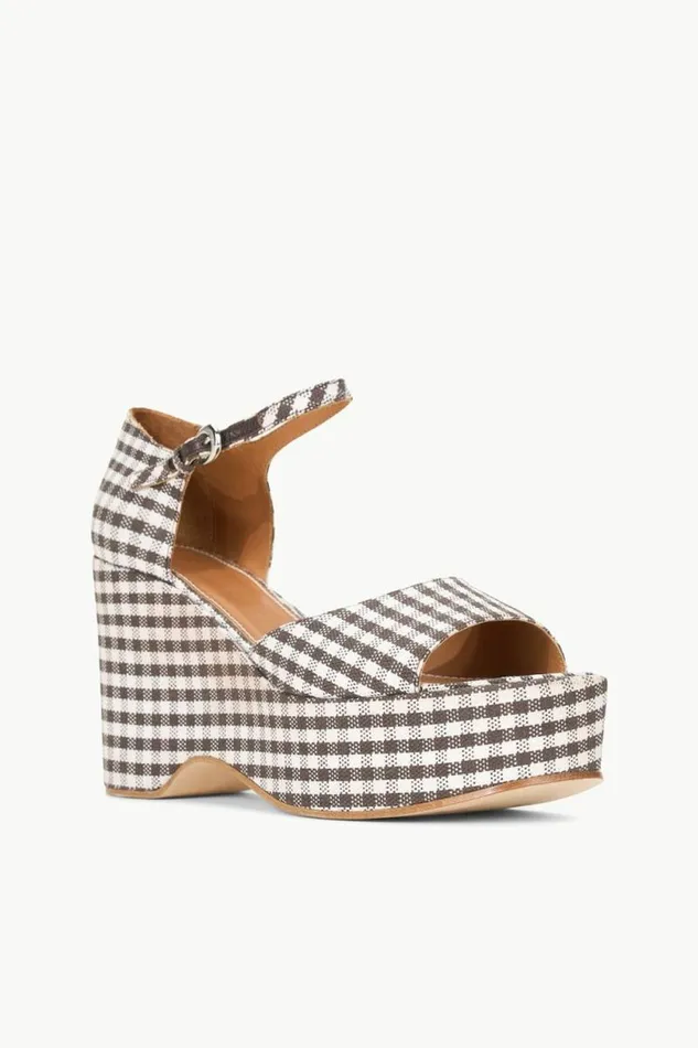 STAUD Platforms and Wedges STELLA PLATFORM SANDAL Dark Chocolate Micro Check 8211 Women