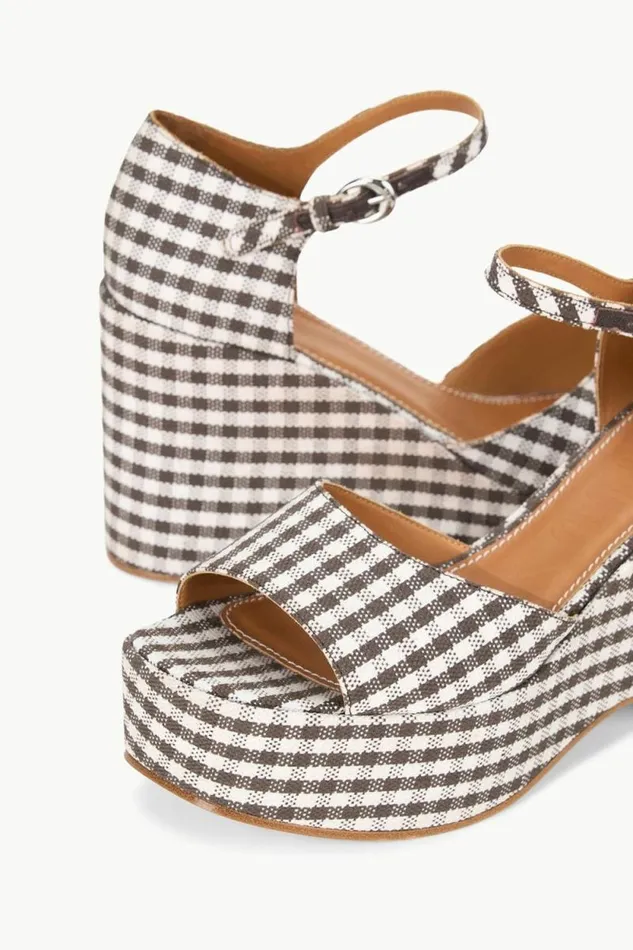 STAUD Platforms and Wedges STELLA PLATFORM SANDAL Dark Chocolate Micro Check 8211 Women