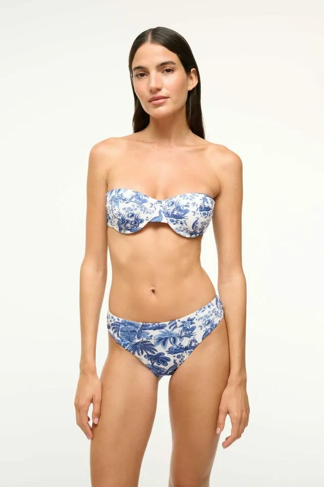 STAUD Swim CORSAGE BIKINI BOTTOM Blue Toile 8211 Women