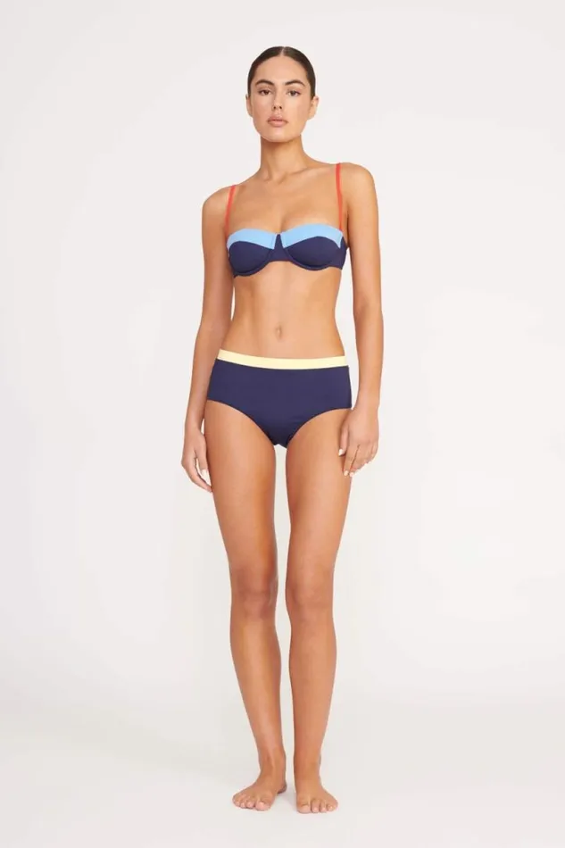 STAUD Swim DEVON HIGH RISE BIKINI BOTTOM Navy Colorblock 8211 Women