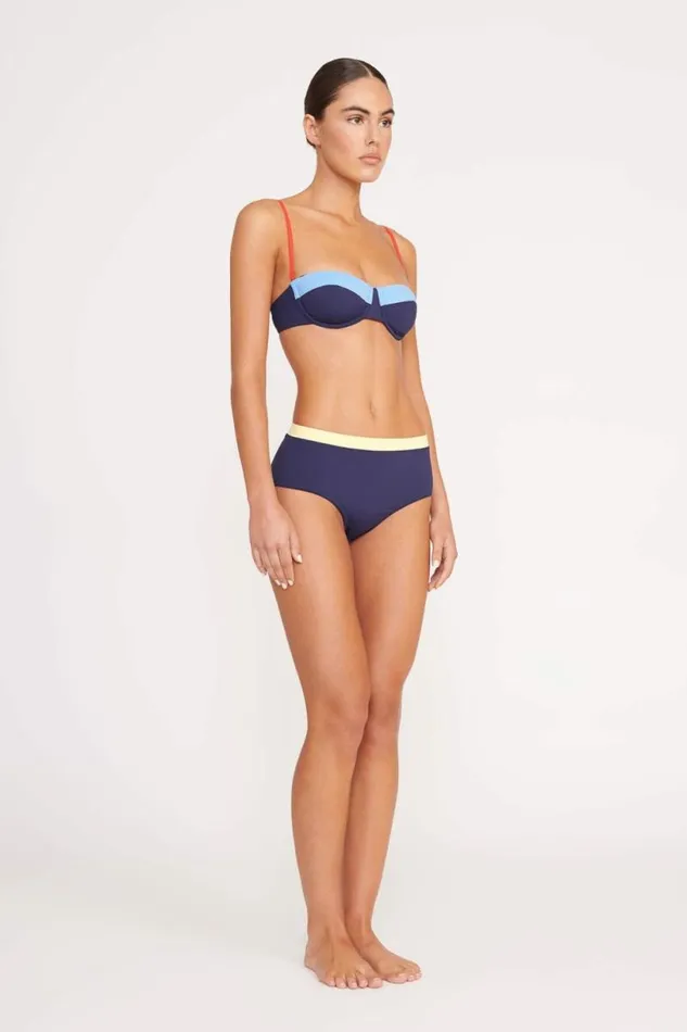 STAUD Swim DEVON HIGH RISE BIKINI BOTTOM Navy Colorblock 8211 Women