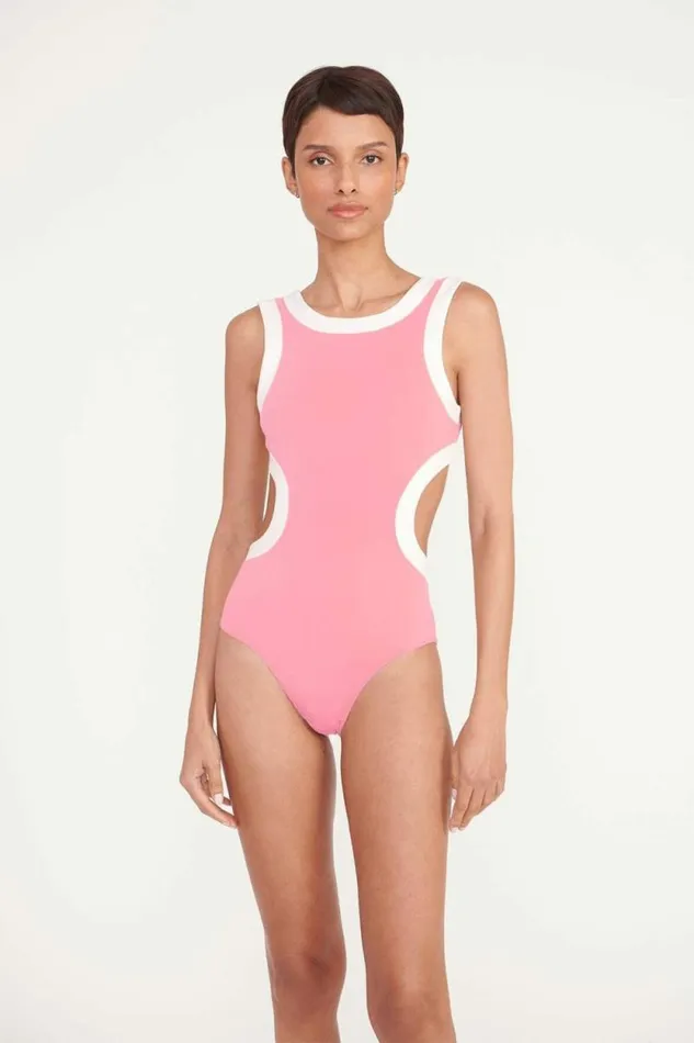 STAUD Swim DOLCE ONE PIECE Coral Pink White 8211 Women