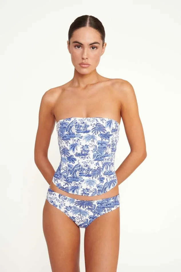 STAUD Swim FRANCESCA BIKINI TOP Blue Toile 8211 Women