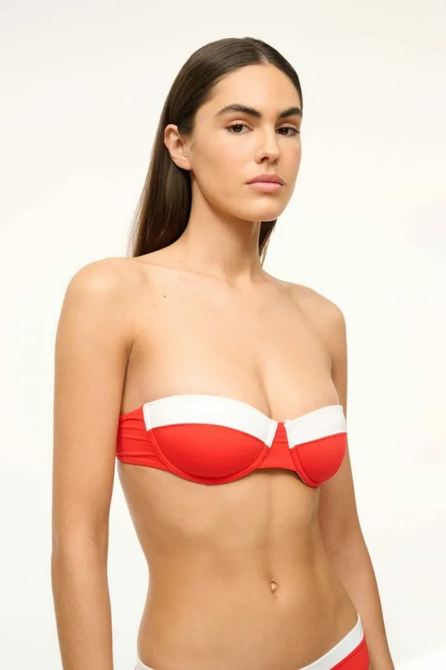 STAUD Swim JO BALCONETTE TOP Red White 8211 Women