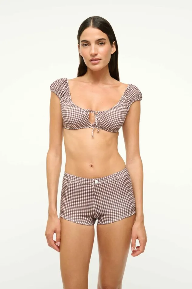 STAUD Swim JUPITER BIKINI TOP Dark Chocolate Micro Check 8211 Women