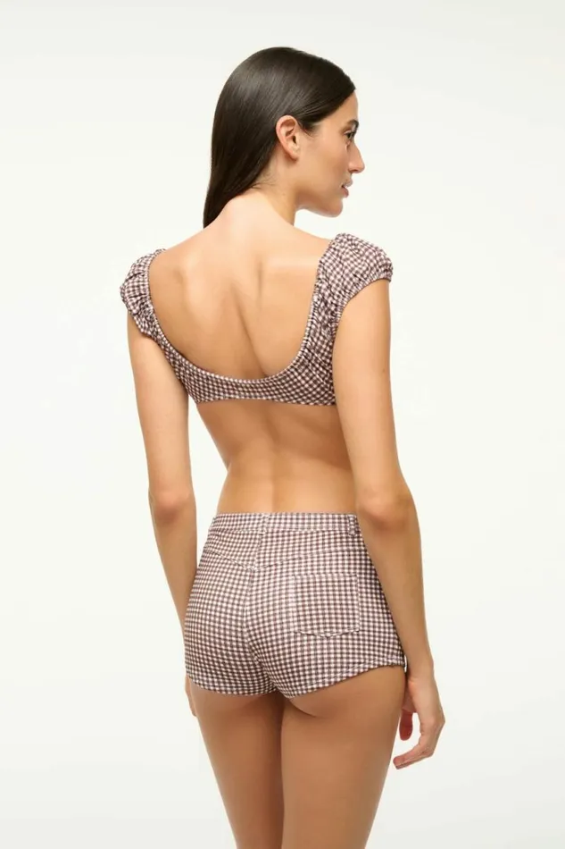STAUD Swim JUPITER BIKINI TOP Dark Chocolate Micro Check 8211 Women