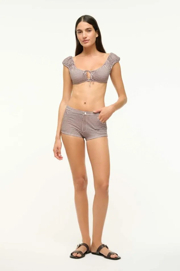 STAUD Swim JUPITER BIKINI TOP Dark Chocolate Micro Check 8211 Women
