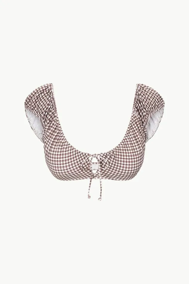 STAUD Swim JUPITER BIKINI TOP Dark Chocolate Micro Check 8211 Women