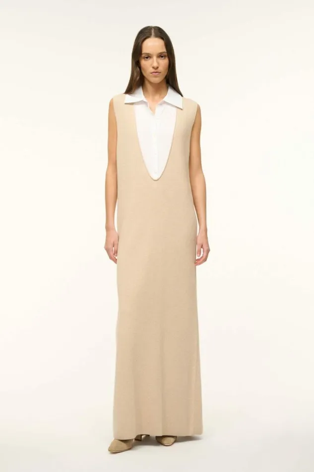 STAUD The Knit Shop LESLIE DRESS Camel White 8211 Women