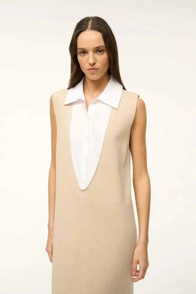 STAUD The Knit Shop LESLIE DRESS Camel White 8211 Women