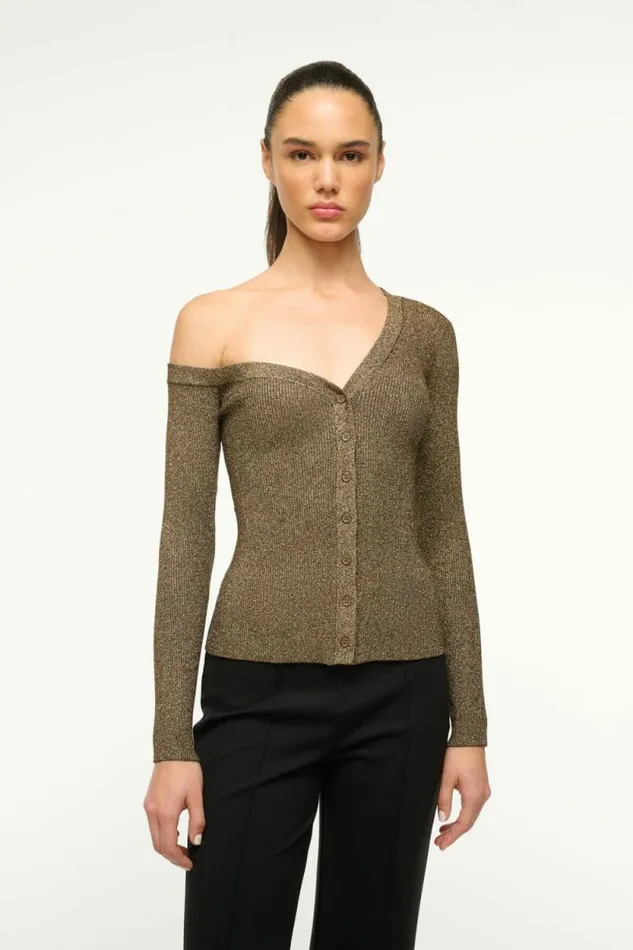 STAUD Tops CRAFTSMAN SWEATER Metallic Gold 8211 Women