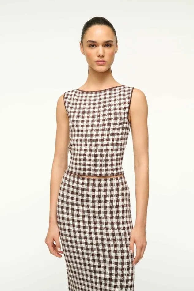 STAUD Tops MONTGOMERY TOP Dark Chocolate Gingham 8211 Women