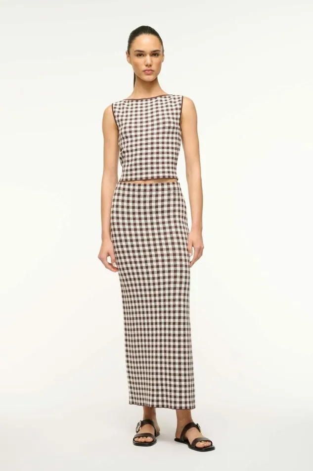 STAUD Tops MONTGOMERY TOP Dark Chocolate Gingham 8211 Women STAUD Tops MONTGOMERY TOP Dark Chocolate Gingham 8211 Women