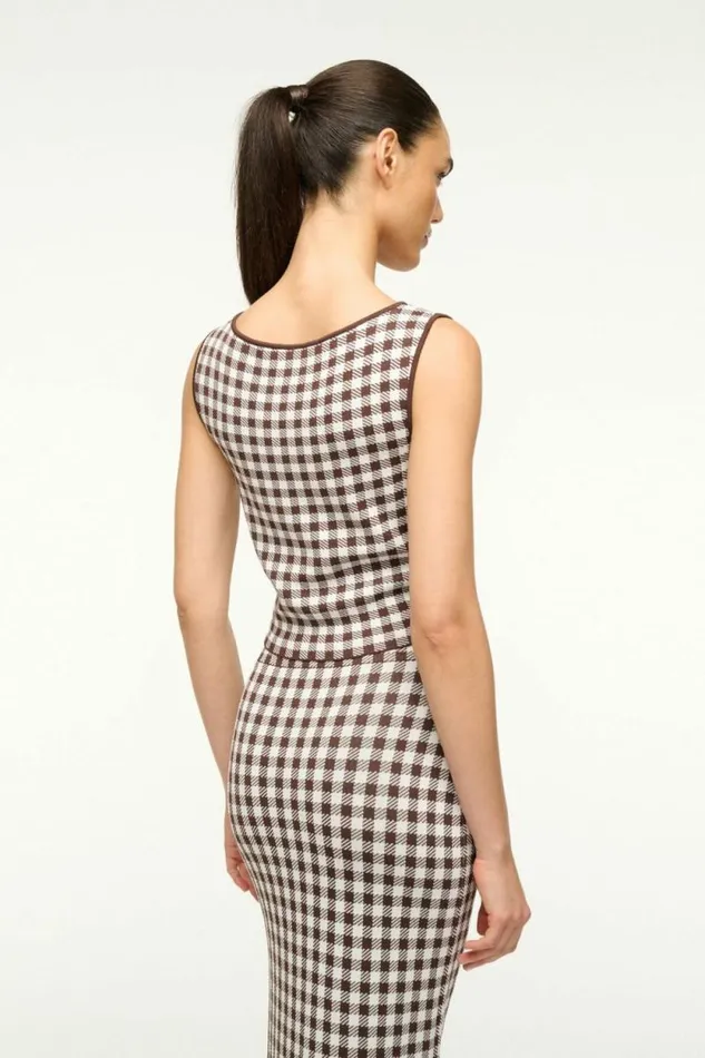 STAUD Tops MONTGOMERY TOP Dark Chocolate Gingham 8211 Women STAUD Tops MONTGOMERY TOP Dark Chocolate Gingham 8211 Women
