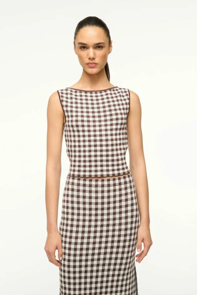STAUD Tops MONTGOMERY TOP Dark Chocolate Gingham 8211 Women STAUD Tops MONTGOMERY TOP Dark Chocolate Gingham 8211 Women