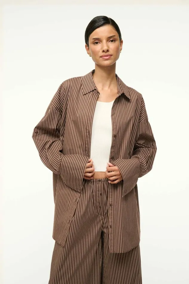 STAUD Tops SANDBAR TOP Dark Oak Micro Stripe 8211 Women STAUD Tops SANDBAR TOP Dark Oak Micro Stripe 8211 Women
