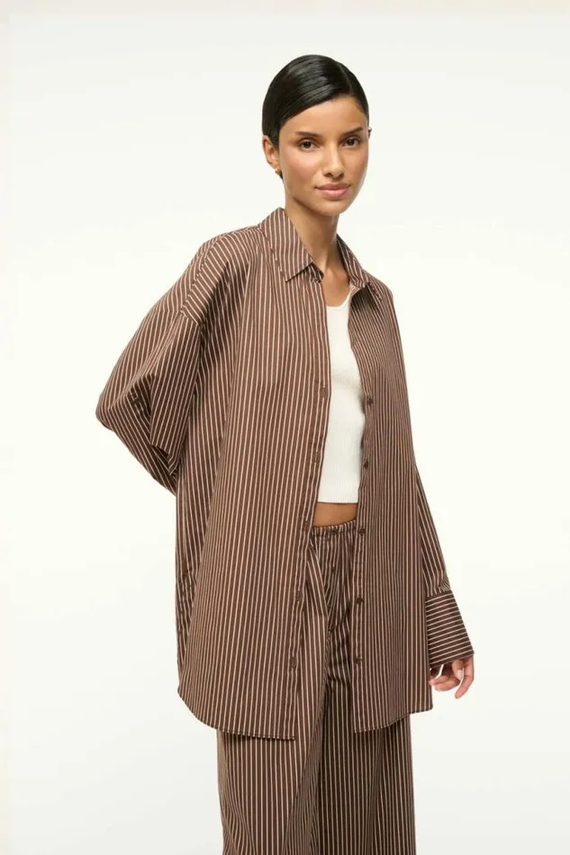 STAUD Tops SANDBAR TOP Dark Oak Micro Stripe 8211 Women STAUD Tops SANDBAR TOP Dark Oak Micro Stripe 8211 Women