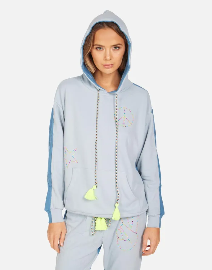 Stephanie X Neon Stud Peace Dusty Blue Teal Sky Women039s Lauren Moshi Hoodies