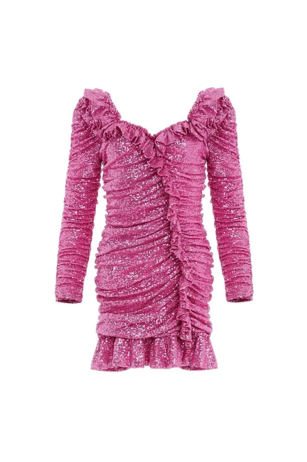 Sunbeam Rouched Long Sleeve Micro Mini Dress Pink Women Needle and Thread Dresses