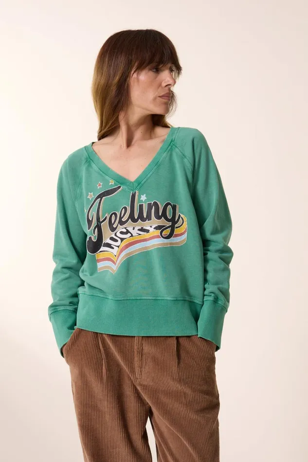 Sweatshirts Women Leon and Harper Shavi Lucky Sweatshirt Green