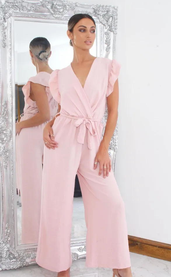 Tatum Pink Wide Leg Frill Sleeve Jumpsuit Women Missfiga Jumpsuits