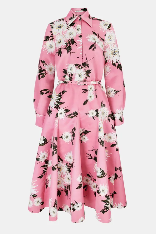 Tomasina Dress Coral Dahlia Floral Taffeta Faille Women Dresses Emilia Wickstead