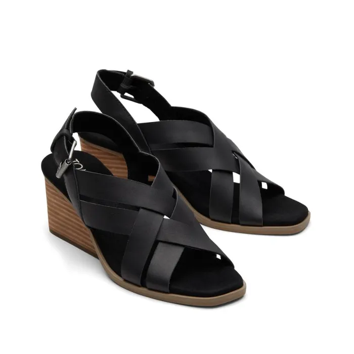 Toms Heels and Wedges Gracie Wedge Sandal Leather Black 8211 Women