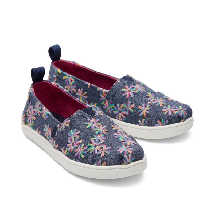 Toms TOMS Classics Alpargata Kids Shoe Navy Embroidered Floral 8211 KidsWomen Toms TOMS Classics Alpargata Kids Shoe Navy Embroidered Floral 8211 KidsWomen