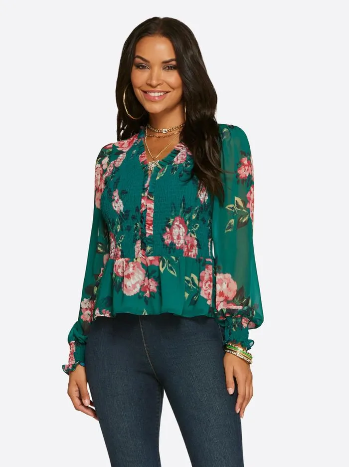 Tops Clothing Jessica Simpson Averie Top In Cosmic Rosettes