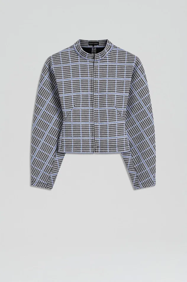 Tops Scanlan Theodore Women PLAID SCUBA TOP COBALT Tops Scanlan Theodore Women PLAID SCUBA TOP COBALT