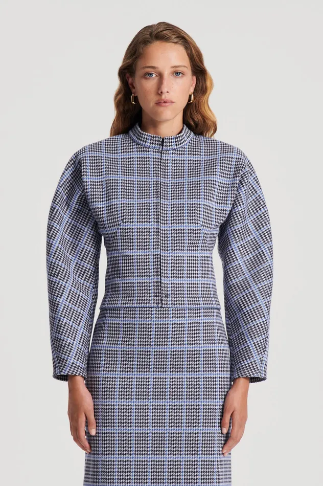Tops Scanlan Theodore Women PLAID SCUBA TOP COBALT Tops Scanlan Theodore Women PLAID SCUBA TOP COBALT