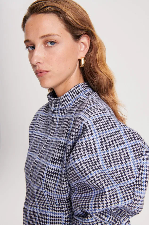 Tops Scanlan Theodore Women PLAID SCUBA TOP COBALT Tops Scanlan Theodore Women PLAID SCUBA TOP COBALT