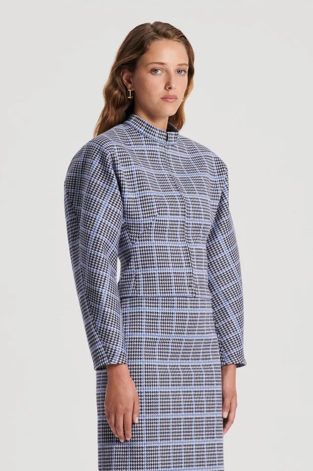Tops Scanlan Theodore Women PLAID SCUBA TOP COBALT Tops Scanlan Theodore Women PLAID SCUBA TOP COBALT