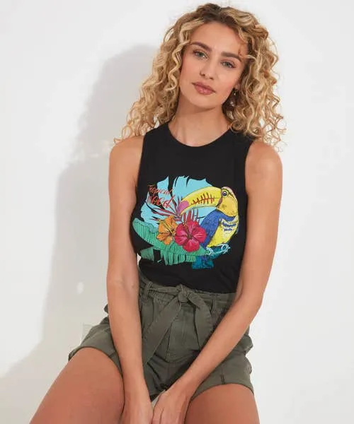 Tops Tunics and Blouses Apparel Perfect Paradise Vest Black Joebrowns