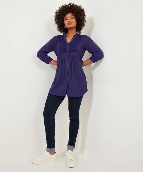 Tops Tunics and Blouses Joebrowns Apparel Lovely Lace Trim Blouse Deep Purple