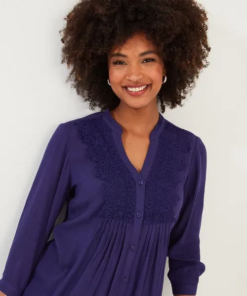 Tops Tunics and Blouses Joebrowns Apparel Lovely Lace Trim Blouse Deep Purple