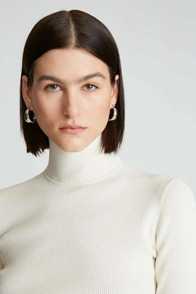 Tops Women Halston Ty Turtleneck In Matte Viscose Ivory