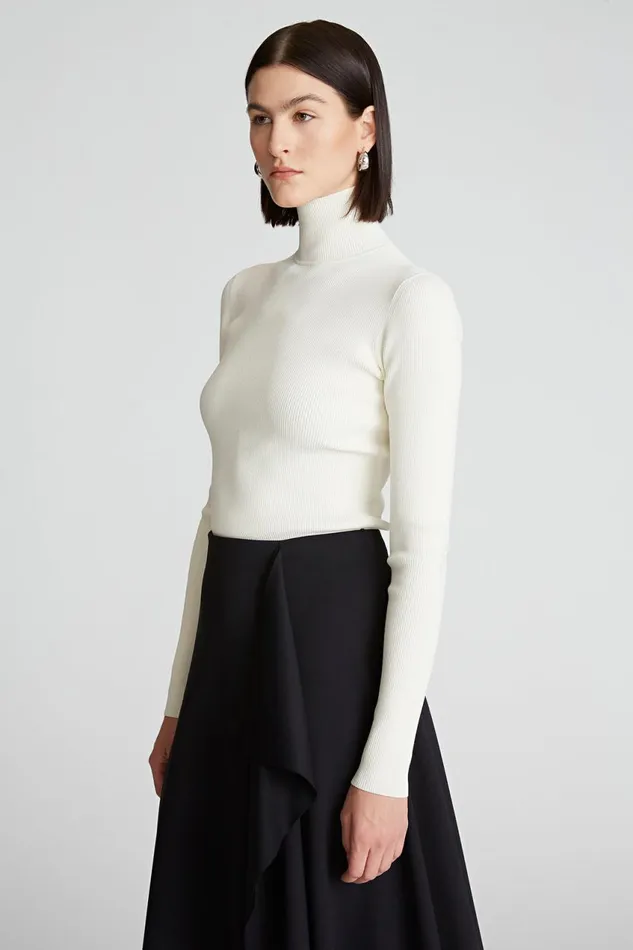 Tops Women Halston Ty Turtleneck In Matte Viscose Ivory
