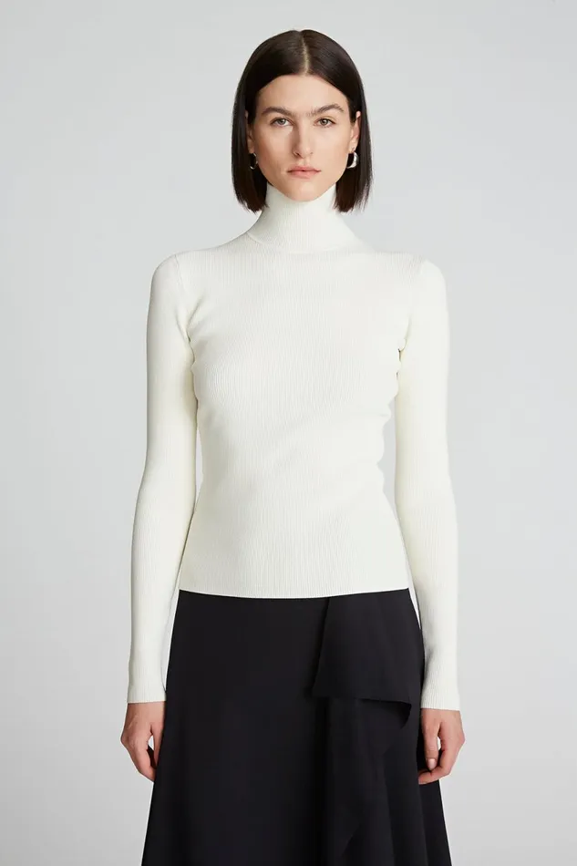 Tops Women Halston Ty Turtleneck In Matte Viscose Ivory