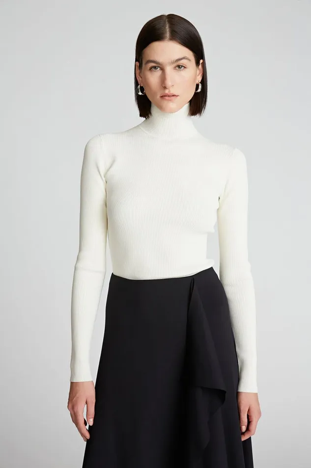 Tops Women Halston Ty Turtleneck In Matte Viscose Ivory