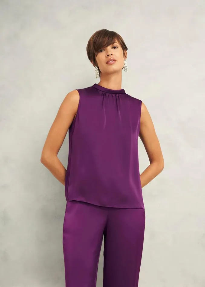 Tops Women HOBBS Eren Satin Blouse Vibrant Purple