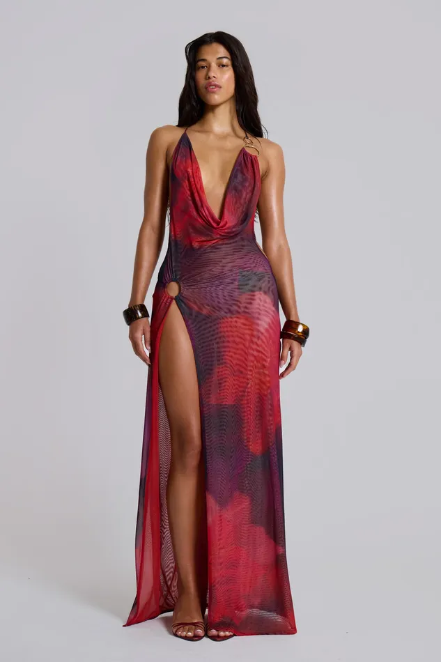 Tops Women Sedona Red Floral Maxi Dress Jaded London