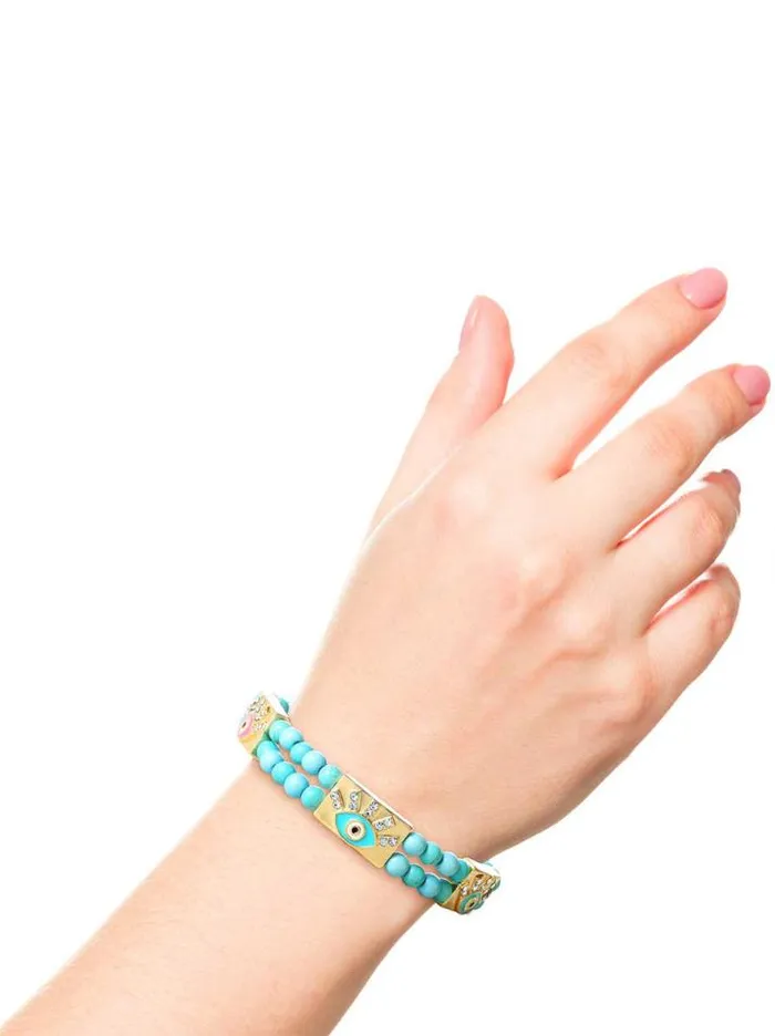 Turquoise Collection Accessories Jessica Simpson Evil Eye Turquoise Bead Stretch Bracelet