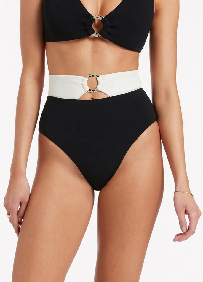 Versa Rib High Waist Bikini Bottom Blackcream Women JETS Australia High Waist Bikini Bottoms