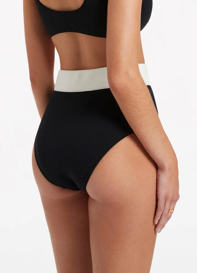 Versa Rib High Waist Bikini Bottom Blackcream Women JETS Australia High Waist Bikini Bottoms