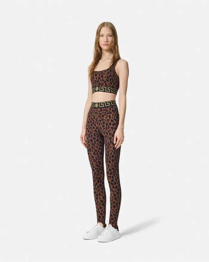 Versace Activewear Women Leopard Greca Border Gym Sports Bra Animalier