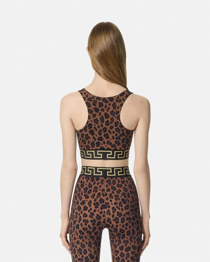 Versace Activewear Women Leopard Greca Border Gym Sports Bra Animalier